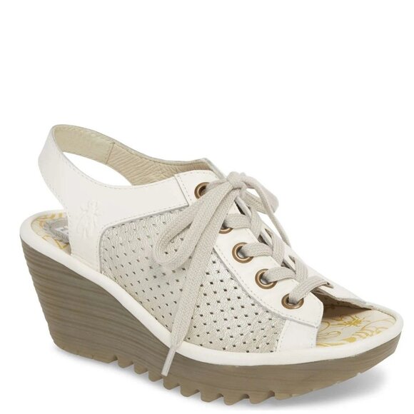 FLY LONDON Yeki Lace Up Leather Sandals Wedge Heel - Picture 1 of 9